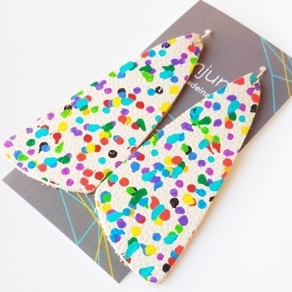 Funfetti‎ Dots Earrings NWT Women's Colorful Handmade Leather Statement Dangles